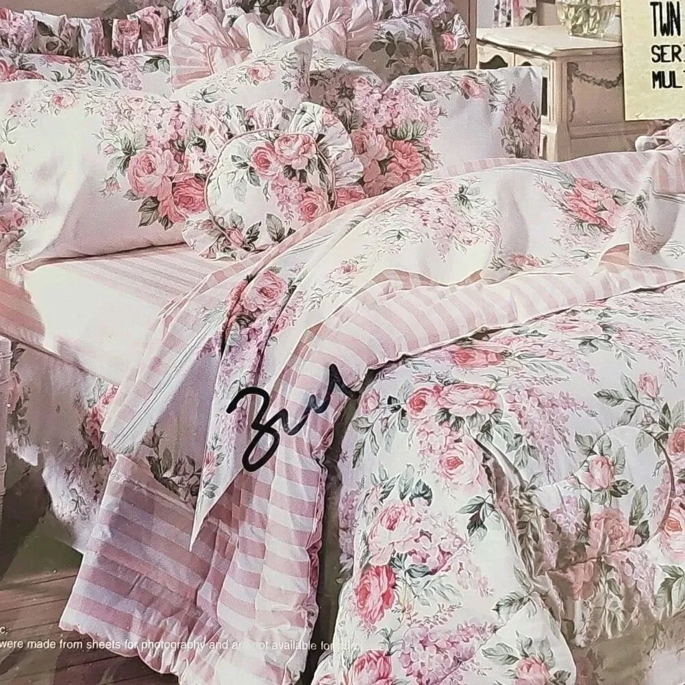 Vtg Utica Serina Luxury Percale Twin Fitted Sheet NEW USA Cotton Pink Stripe